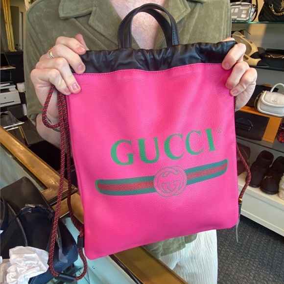 Auth GUCCI Pink Leather Back Pack - Picture 2 of 3